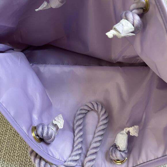 Victoria's Secret Canvas Tote Bag with Purple Accents and Rope Handles - Picture 2 of 3